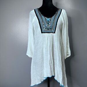 Wrangler L Delicate embroidered Top Cream Boho